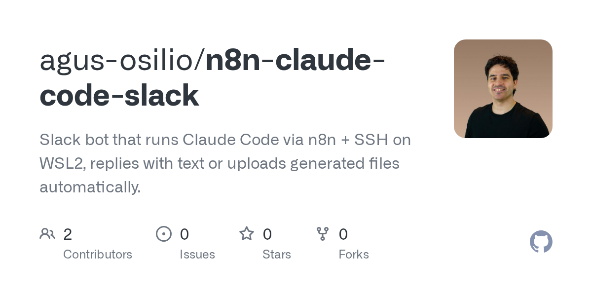 GitHub repository preview card for Claude Code as a Conversational Agent within Slack