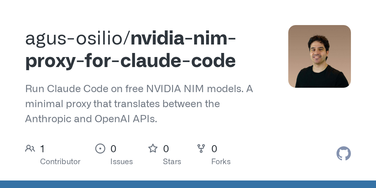 GitHub repository preview card for NVIDIA NIM Proxy for Claude Code