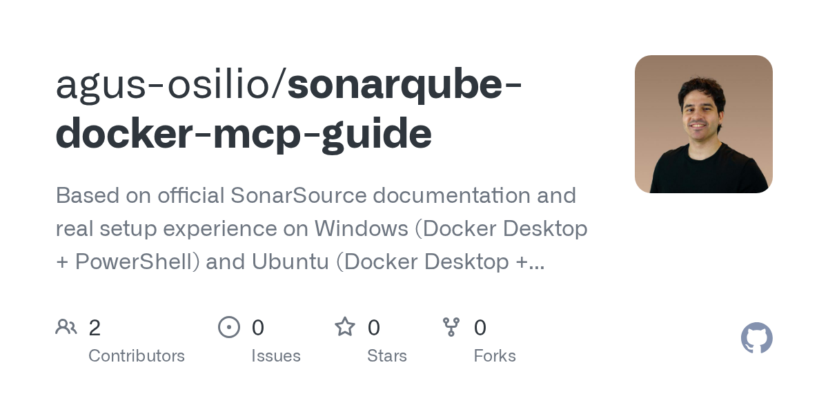 GitHub repository preview card for SonarQube + Docker + MCP — Setup Guide